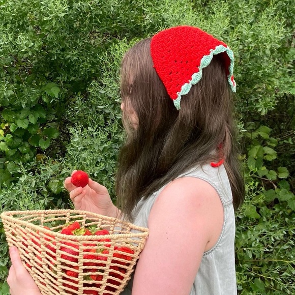 Strawberry Bandana | Handmade Crochet Cotton Bandana - Picture 4 of 4